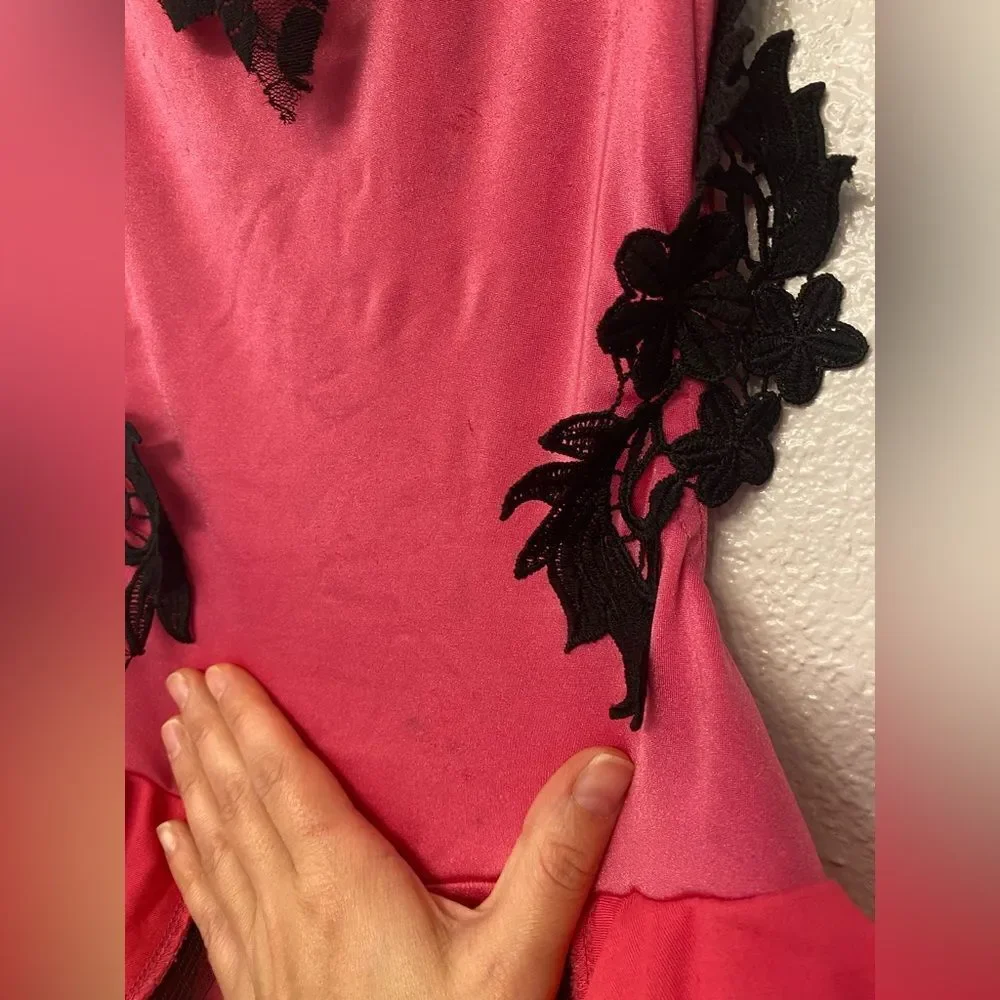 Kelle dance jazz acro lyrical costume black hot pink lace JUXTAPOSED 8218 MA adl